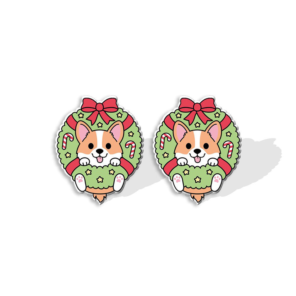 Wholesale Corgi Wreath Bow Stainless Steel Resin Earrings